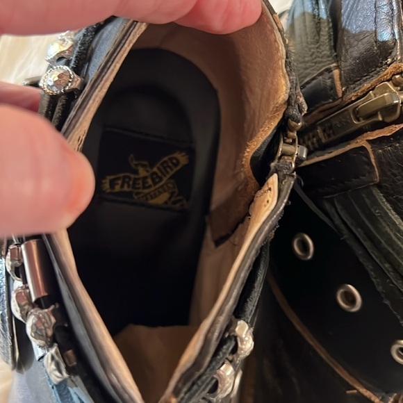 EUC Freebird Saloon Distressed Silver Buckle Black/ Brown Booties Size 8 - Picture 11 of 14